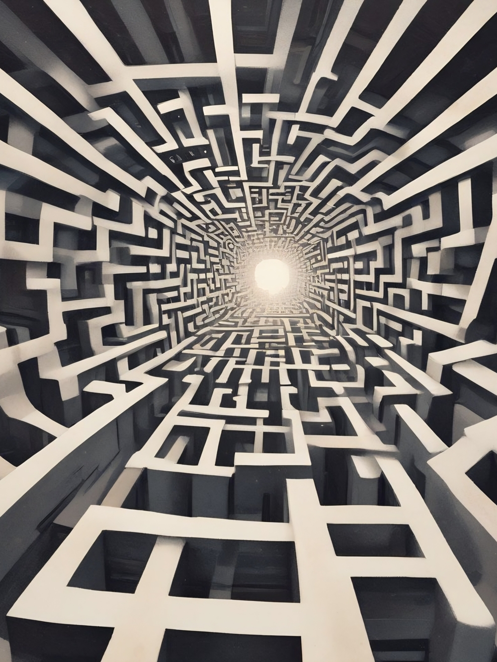 Abstract Black and White Labyrinth Art Print - Contemporary Wall Decor